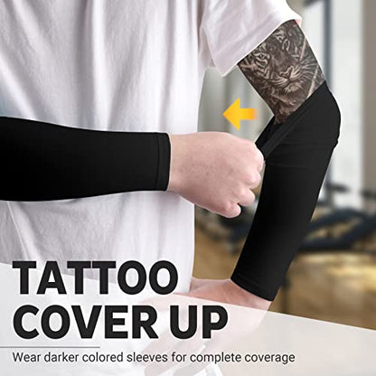 HEGCOIIE UV Sun Protection Arm Sleeves for Men & Women - Tattoo Cover Up - UPF 50 Cooling Sleeve for Golf, Cycling - color: 5 Pairs - Black & White & Grey & Blue & Skin Tone