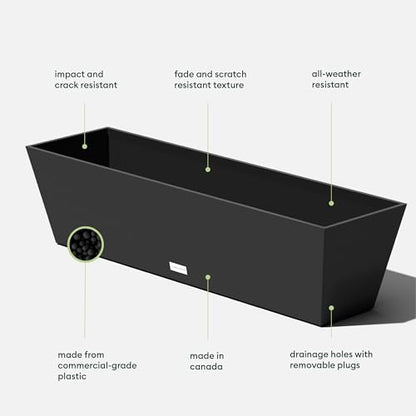Veradek Pure Series Window Box Planter - Tapered Outdoor Planter - color: Black, size: 36 inch - 2 Pack