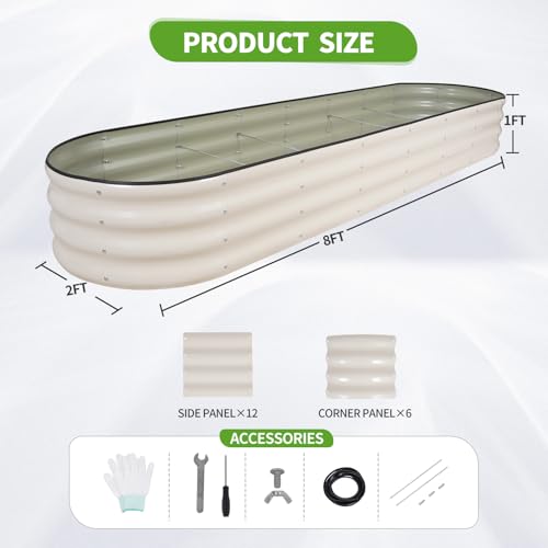 Galvanized Raised Garden Bed Outdoor- 8x2x1FT Planter Box, White - color: White, size: 8x2x1ft
