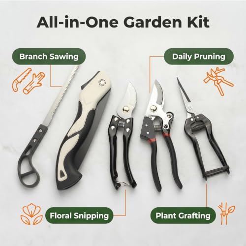 Garden Tool Set 5PC, SK5 Steel Shears + 2 Folding Saws