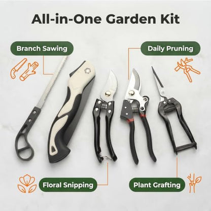 Garden Tool Set 5PC, SK5 Steel Shears + 2 Folding Saws
