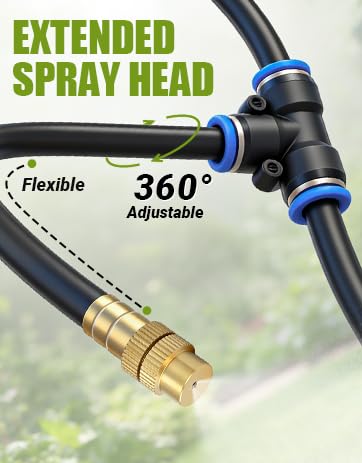 52FT 5/16" Misting Irrigation System for Garden with 20 Adjustable Nozzles - size: Mist 52 FT+20 Nozzles
