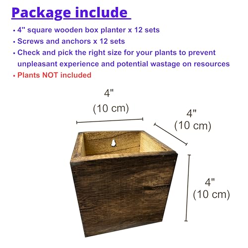 LaLaGreen Indoor Planter Box for Plants (4x4, 12 Pack) Wooden Wall Planters - size: 4x4" x 12 pack