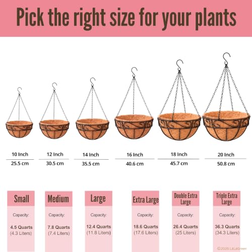 LaLaGreen Hanging Planter for Outdoor Plants (20 in, 2 Pack) Black Pots - size: 20" x 2 Pack