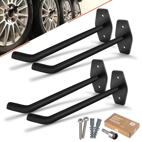 4 Pack 10-Inch Heavy Duty Garage Hooks, Tire Wall Mount, Black - color: 4 Pack – Black