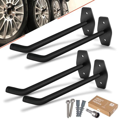 4 Pack 10-Inch Heavy Duty Garage Hooks, Tire Wall Mount, Black - color: 4 Pack – Black