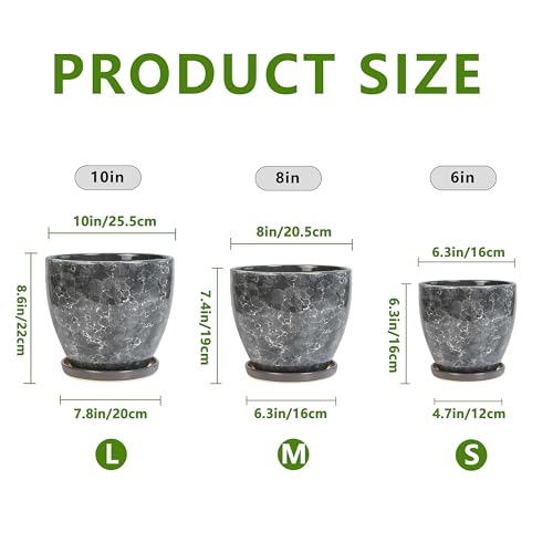 Ceramic Pots for Plant, 10+8+6 Inch Modern Flower Pot Indoor, Grey - color: Gray