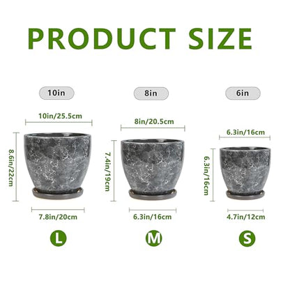 Ceramic Pots for Plant, 10+8+6 Inch Modern Flower Pot Indoor, Grey - color: Gray