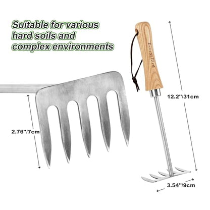 Hand Rake for Gardening, 5 Tines Hand Tiller Hand Cultivator