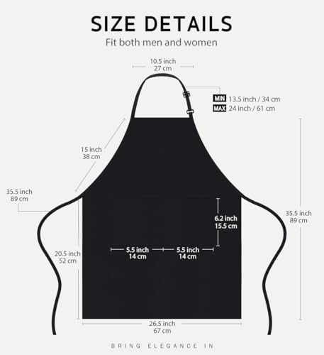 Syntus Apron for Men Women, Adjustable Cooking Kitchen Apron with 2 Pockets - color: Basic Black, style: 2 Polyester