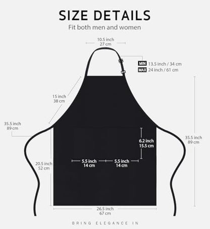 Syntus Apron for Men Women, Adjustable Cooking Kitchen Apron with 2 Pockets - color: Basic Black, style: 2 Polyester