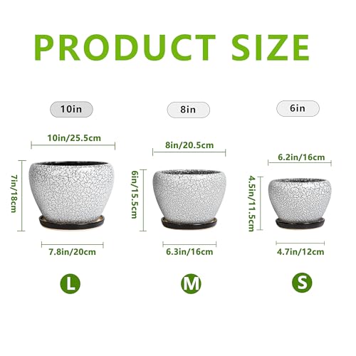 Ceramic Plant Pots, 10+8+6 Inch Flower Pot Indoor, White-Black - color: White-black