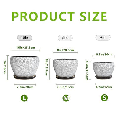 Ceramic Plant Pots, 10+8+6 Inch Flower Pot Indoor, White-Black - color: White-black
