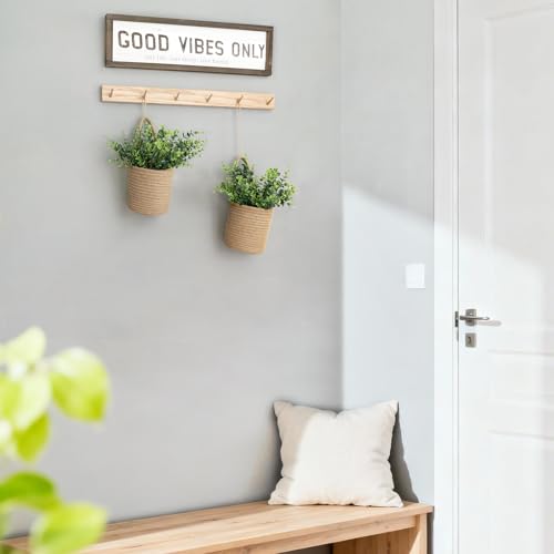 Dahey 2Pcs Woven Hanging Wall Basket 5.5"W×6.2"H with Artificial Eucalyptus - size: 5.5"W×6.2"H