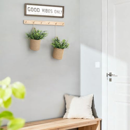 Dahey 2Pcs Woven Hanging Wall Basket 5.5"W×6.2"H with Artificial Eucalyptus - size: 5.5"W×6.2"H