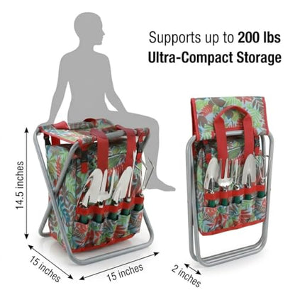 7-piece Garden Tool Set with Tote and Folding Stool Seat
