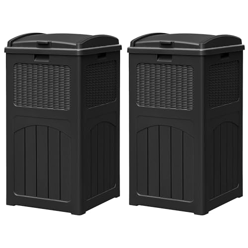 Homall 2 Pack 35 Gallon Outdoor Trash Can, Garbage Can with Lid, Waterproof Resin Waste Bins for Garden, Backyard, Patio Use (Black) - color: Black, size: 2 Pack