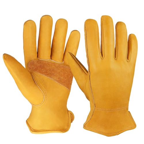 OZERO Leather work gloves for men,cowhide gardening gifts garden yard - color: Gold(1pair), size: X-Large (Pack of 1)