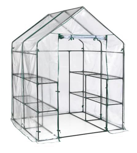 Miracle-Gro Walk-in Greenhouse, Removable Shelves, Transparent, 4'8" Square - size: 4'8" x 4'8" x 6'5" - Translucent
