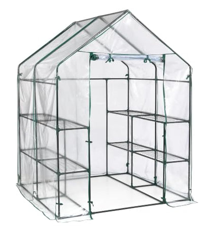 Miracle-Gro Walk-in Greenhouse, Removable Shelves, Transparent, 4'8" Square - size: 4'8" x 4'8" x 6'5" - Translucent