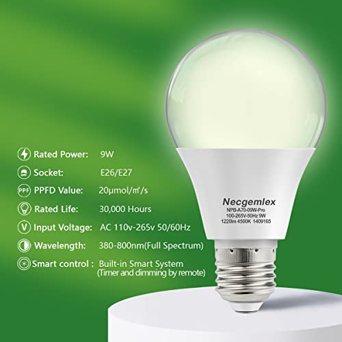 Smart Grow Light Bulbs for Indoor Plants, Programmable Timer and Dim - size: 4 Pack