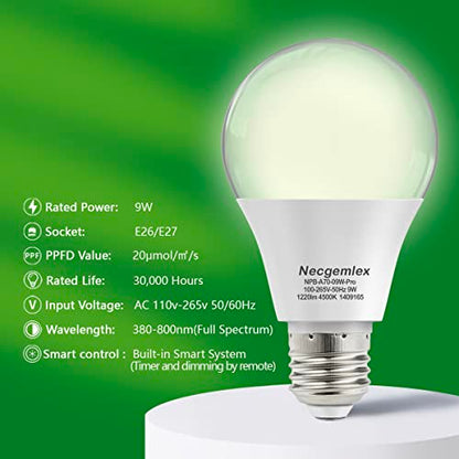 Smart Grow Light Bulbs for Indoor Plants, Programmable Timer and Dim - size: 4 Pack