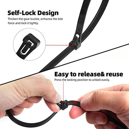 100Pcs 8Inch Heavy Duty Industrial Reusable Cable Wrap Ties - size: Reusable 8Inch 100Pcs