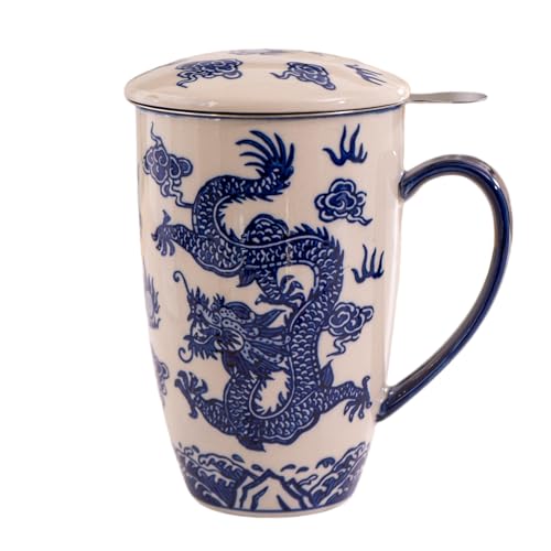 Tea Mug With Lid and Stainless Steel Infuser For Loose Leaf Tea Bag,15oz Tea Cup Porcelain, Hot Beverage Everyday Use Home Office, Gift Boxed (Oriental Dragon) - style: Oriental Dragon