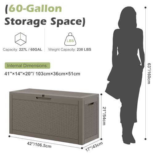 60 Gallon Outdoor Storage Box Waterproof Deck Box Patio Storage - color: Gray, style: 60Gallon