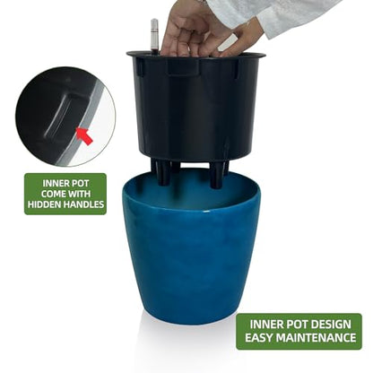 Dexceder 11x10 Self Watering Planter (Peacock Blue Gradient) - color: Peacock Blue, size: 11x10