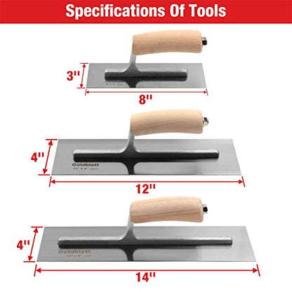 Goldblatt 3 Pieces Carbon Steel Plaster & Drywall Trowel Set for Concrete
