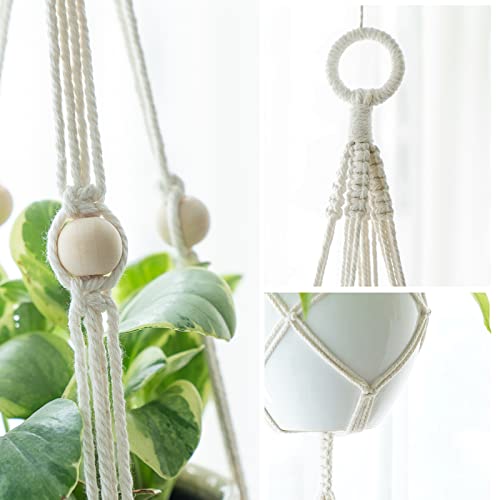 Mkono Macrame Plant Hanger 2 Tier 49" Hanging Plant Holder Indoor Outdoor - size: 49"