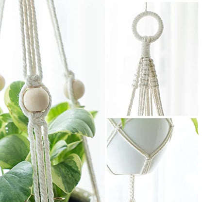Mkono Macrame Plant Hanger 2 Tier 49" Hanging Plant Holder Indoor Outdoor - size: 49"