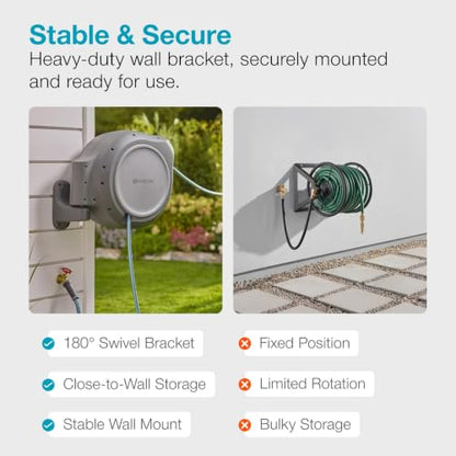 GARDENA Retractable Garden Hose Reel, 50 ft, 180 Degree Wall Mount - 20500 - size: 50 ft