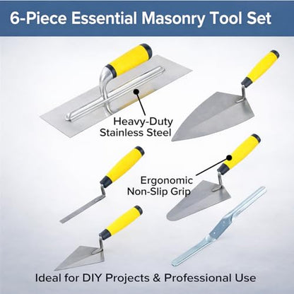6-Piece Masonry Tool Set, Carbon Steel Bricklaying Tools