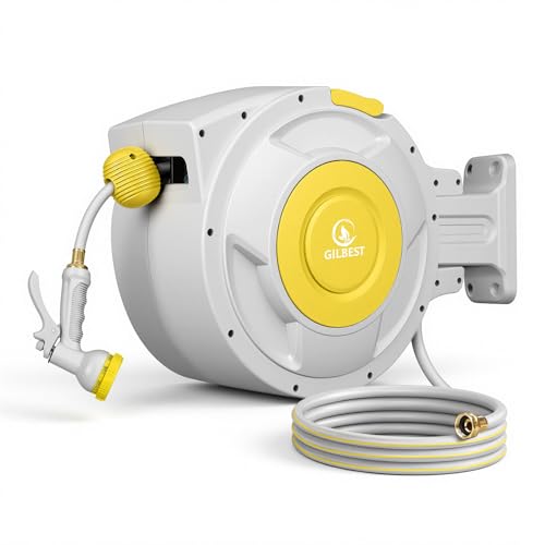 5/8" x 100 ft Retractable Garden Hose Reel, Heavy Duty Water Hose Reel - color: Yellow, size: 5/8in 100FT+6.5FT