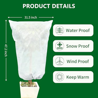 Plant Covers Wind and Frost Protection, Plant Covers with Zipper Drawstring - color: White