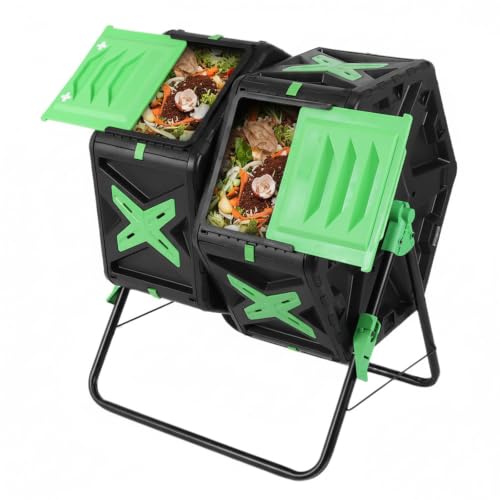 140L Dual Chamber Tumbling Composter 360° Sliding Door for Garden
