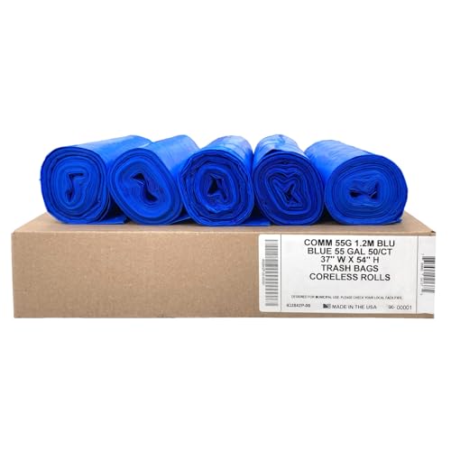 Ultrasac 55 Gal Blue Trash Bags, 1.5 MIL (EQ.), 37" x 54" (50 Pack) - color: Blue, style: 50-55 Gal, 1.5 Mil Equiv, 50 Count