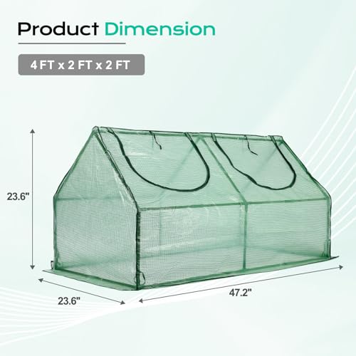 BPS 4x2x2 FT Mini Greenhouse with Roll-Up Zipper Windows, Green PE - color: Green, size: 4x2x2 FT