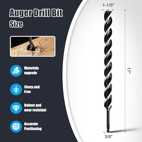 1-1/5" x 17" Auger Drill Bit for Wood,Hex Shank Tri Flute Drill Bit - size: 1-1/5"x17"