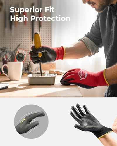 OKIAAS PU Coated Work Gloves Men, Ultra Grip & Lightweight, 60 Pairs Bulk - color: Black (60 Pairs), size: Small