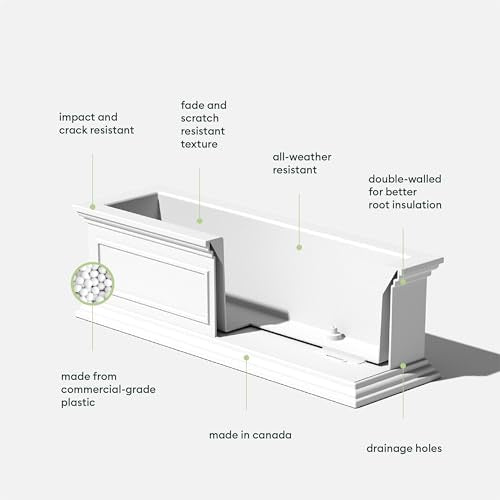 Veradek Brixton Series Window Box Planter - Rectangular Outdoor Planter - color: White, size: 11"H x 11"W x 36"L