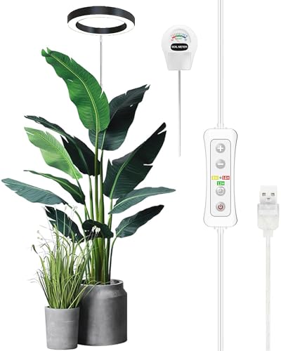 yadoker Plant Grow Light, LED Growing Light Full Spectrum for Indoor Plants, Paired with a Soil Tester,Height Adjustable, Automatic Timer, 5V Low Safe Voltage,Idea for Large Plant Light - color: Black ST, size: 1 Pack