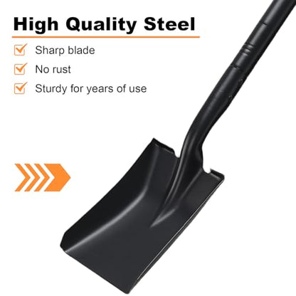 Small Square Shovel 43.3Inches Small Shovel with Metal Handle Garden Tool for Camping Farming Gardening Digging, Black - color: Black