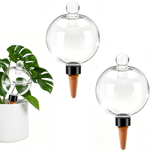2pcs Plant Self Watering Globes with Covers, Plastic Water Bulbs Top Fill, Plant Watering Devices System Slow Release Terracotta, Water Spikes Stakes for Indoor(2) - size: 2pack