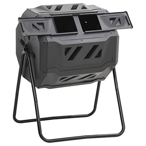 42.3 Gal Rotating Compost Bin, Black Dual Chamber Tumbling Composter with 360 Degree Rotation, Garden Compost Bin for Kitchen and Yard Waste, 28.7"x25.2"x37.4"