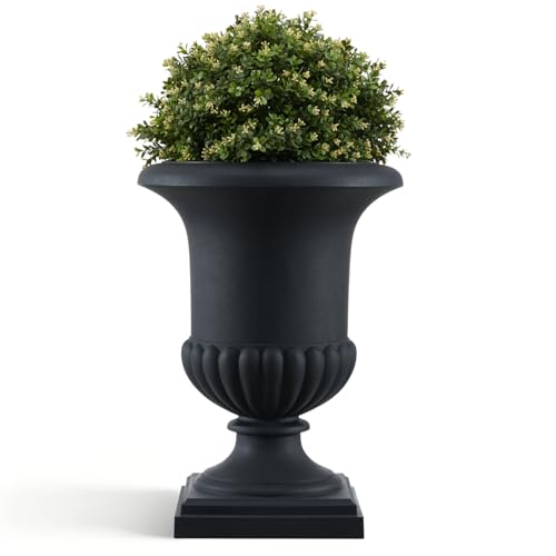 24.4" H Roman Urn Planter, Lightweight Matte Black Plastic Flower Pot - color: Black