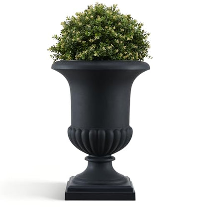 24.4" H Roman Urn Planter, Lightweight Matte Black Plastic Flower Pot - color: Black