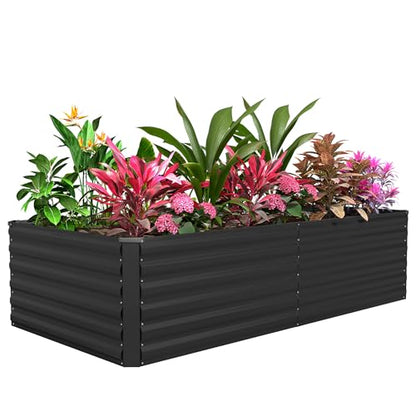 FOOWIN 8x4x2ft Raised Garden Bed Outdoor, Galvanized Steel Garden Beds - color: Black, size: 8x4x2 FT-1PC